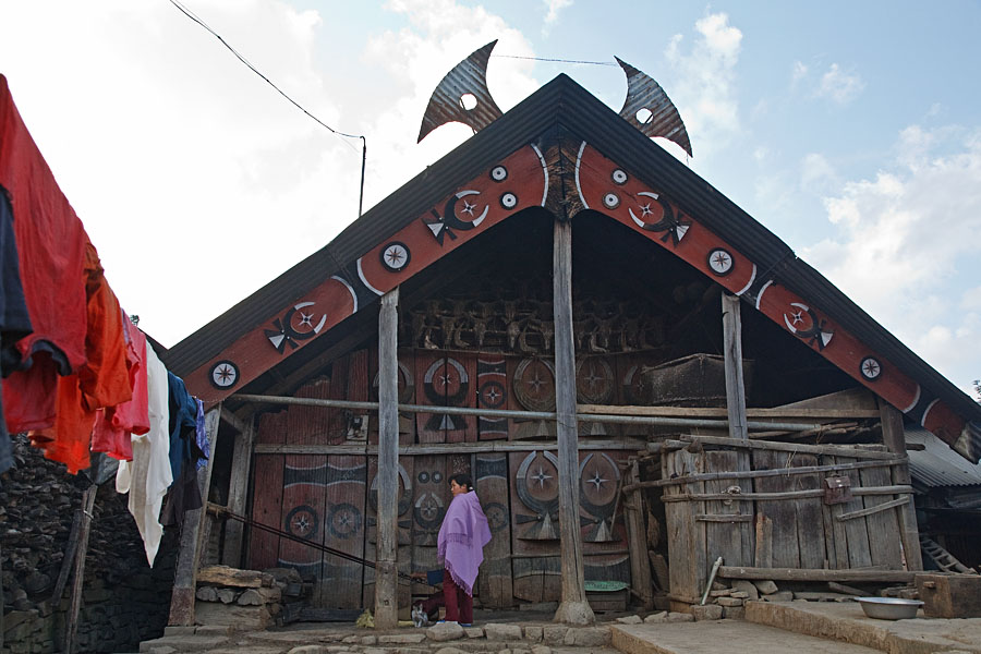  Kigwema, Naga village in the Kohima area with decoration of the Mithun